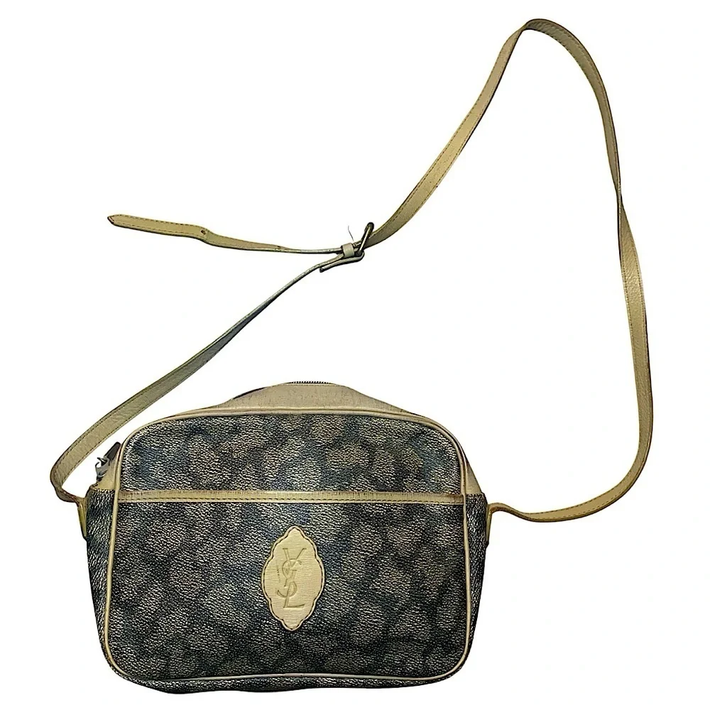 Vintage YSL giraffe embossed shoulder bag brown tan